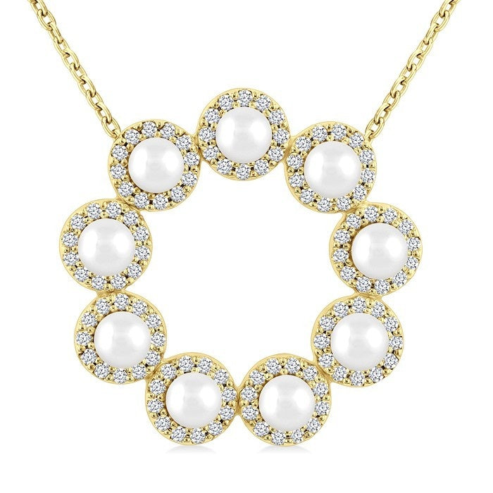 Circle Pearl & Halo Diamond Pendant