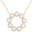 Circle Pearl & Halo Diamond Pendant
