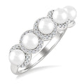 4 MM Round Shape Cultured Pearl and 1/5 Ctw Round Cut Diamond Halo Ring in 14K White Gold