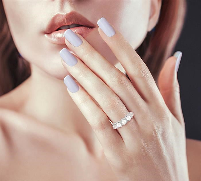 4 MM Round Shape Cultured Pearl and 1/5 Ctw Round Cut Diamond Halo Ring in 14K White Gold