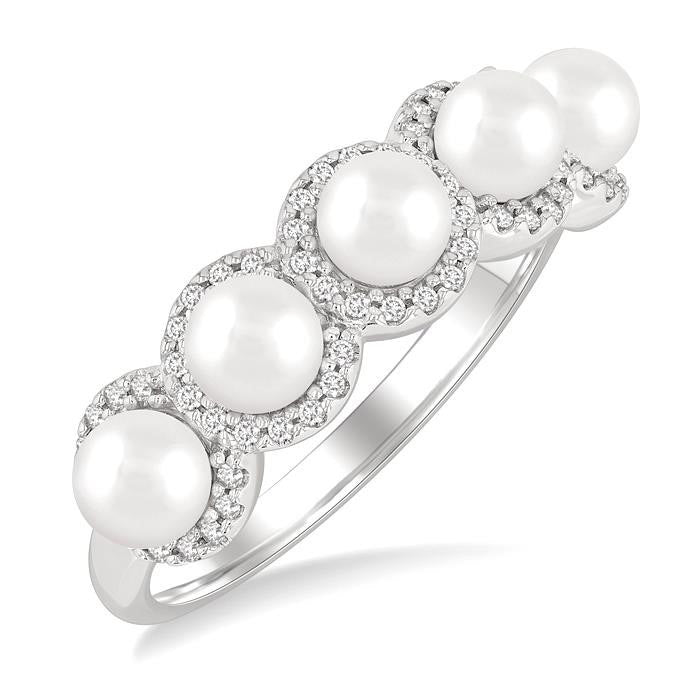Pearl & Halo Diamond Ring