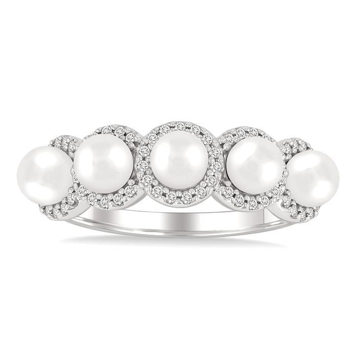 Pearl & Halo Diamond Ring
