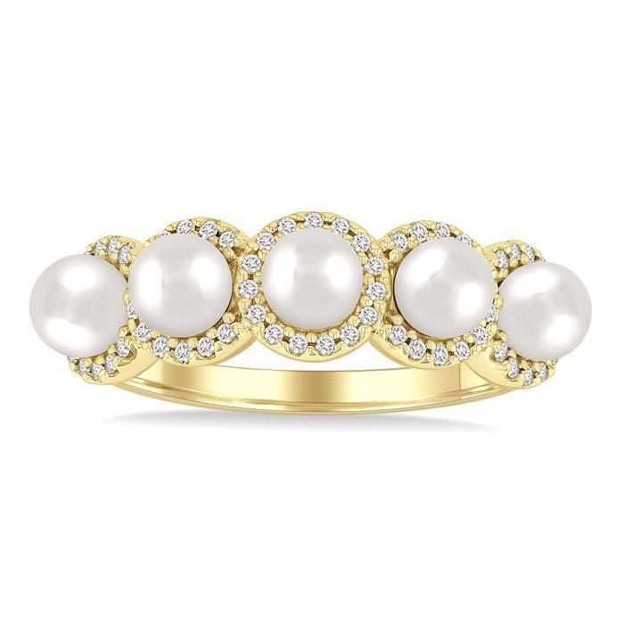 Pearl & Halo Diamond Ring