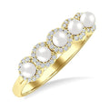 3 MM White Pearl and 1/6 Ctw Round Cut Diamond Halo Ring in 14K Yellow Gold