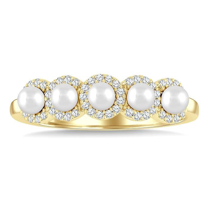 Pearl & Halo Diamond Ring