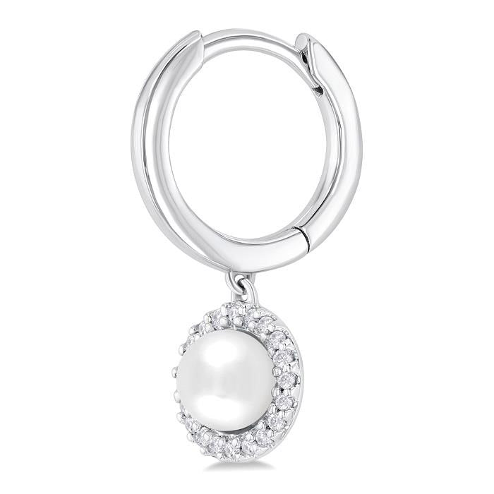 Pearl & Petite Halo Diamond Huggie Fashion Earrings