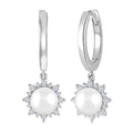 5.5 MM Round shape Cultured Pearls and 1/5 Ctw Round Cut Diamond Petite Fashion Huggies in 10K White Gold