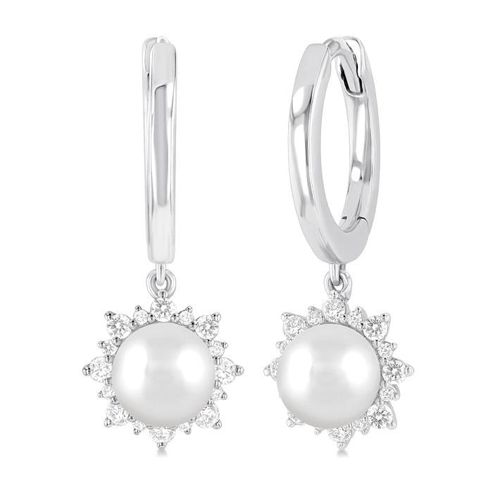 Pearl & Petite Diamond Fashion Huggie Earrings