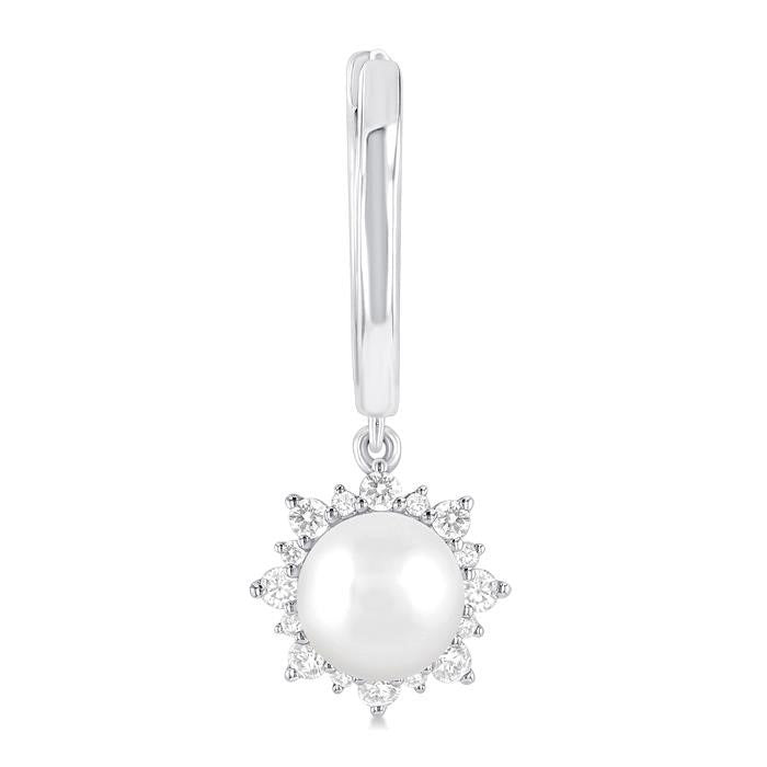 Pearl & Petite Diamond Fashion Huggie Earrings