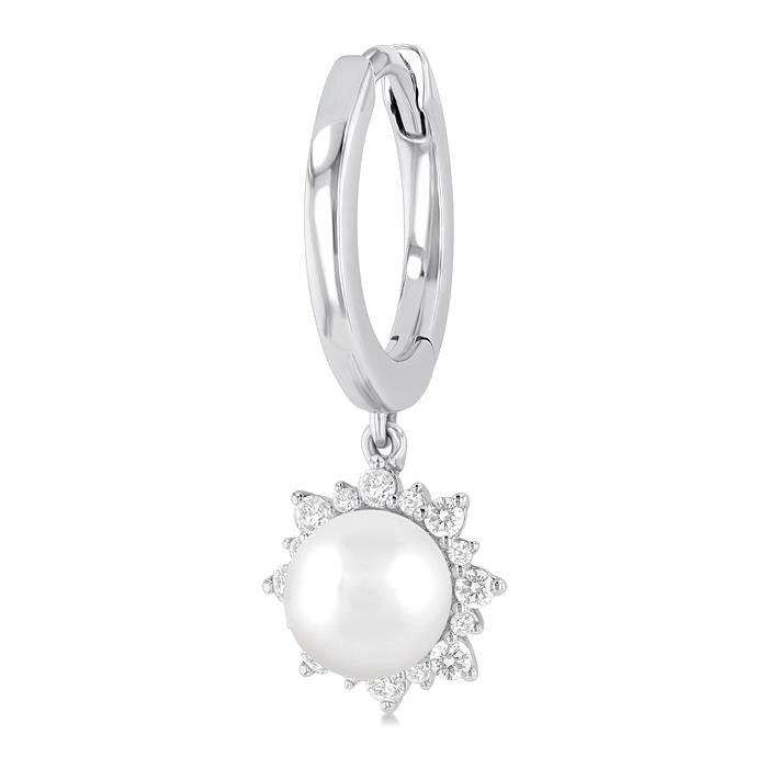 Pearl & Petite Diamond Fashion Huggie Earrings