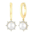 5.5 MM Round Shape Cultured Pearls and 1/5 Ctw Petite Round Cut Diamond Fashion Huggies in 10K Yellow Gold