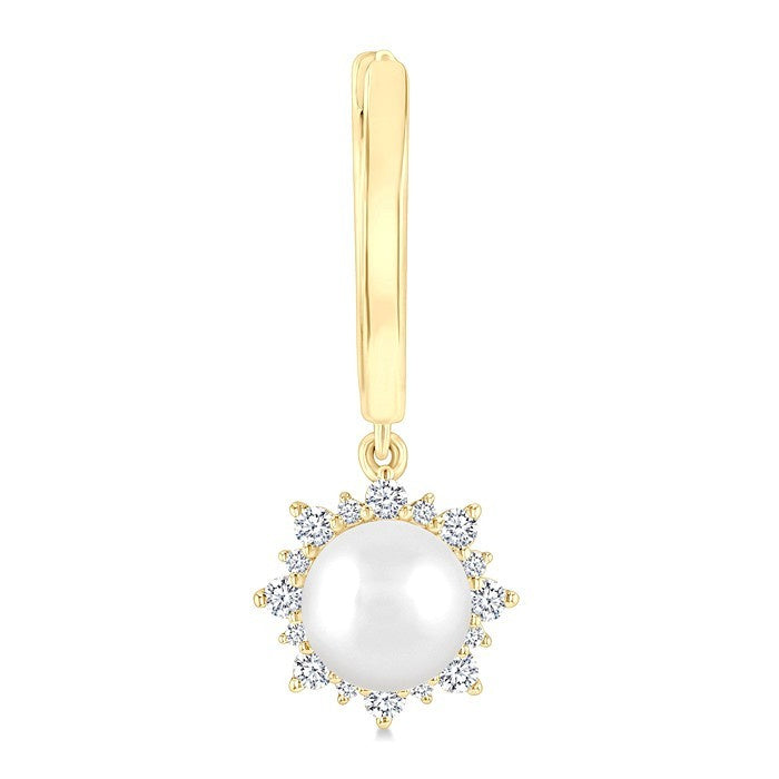 5.5 MM Round Shape Cultured Pearls and 1/5 Ctw Petite Round Cut Diamond Fashion Huggies in 10K Yellow Gold