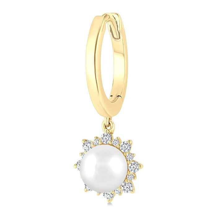 5.5 MM Round Shape Cultured Pearls and 1/5 Ctw Petite Round Cut Diamond Fashion Huggies in 10K Yellow Gold