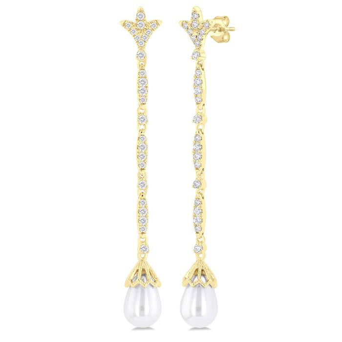 Pearl & Diamond Long Earrings