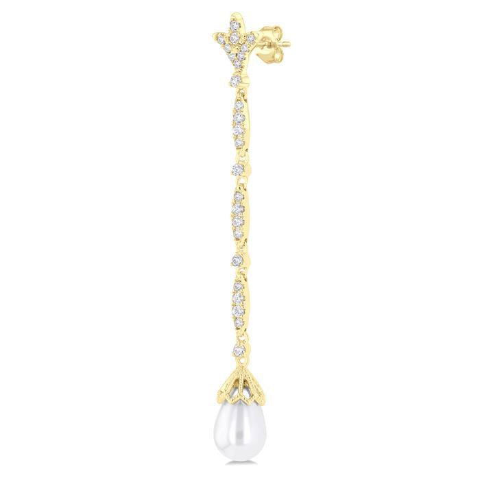 Pearl & Diamond Long Earrings