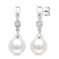 6 MM White Cultured Pearl and 1/20 Ctw Round Cut Diamond Earrings in 10K White Gold