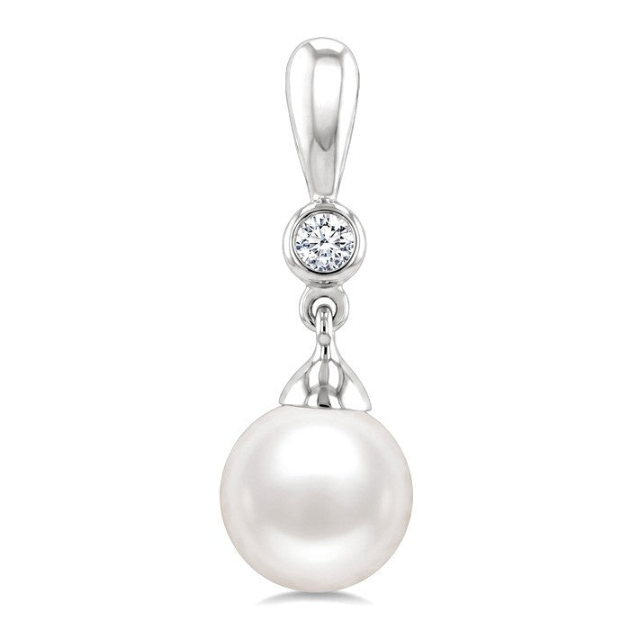 6 MM White Cultured Pearl and 1/20 Ctw Round Cut Diamond Earrings in 10K White Gold