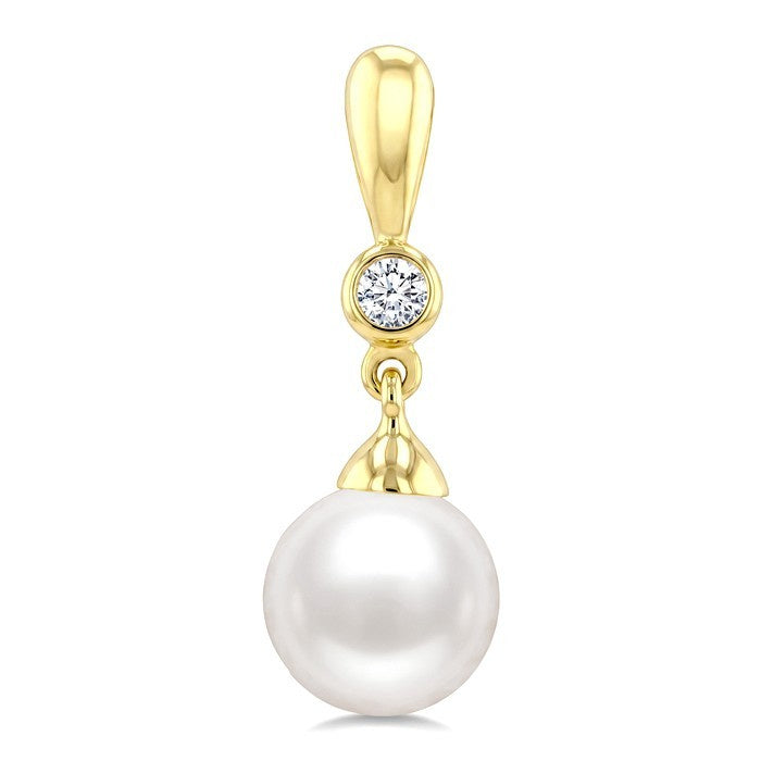 6 MM White Cultured Pearl and 1/20 Ctw Round Cut Diamond Earrings in 10K Yellow Gold