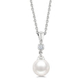 7 MM White Cultured Pearl and 1/20 Ctw Round Cut Diamond Pendant With Chain in 10K White Gold