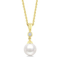 7 MM White Cultured Pearl and 1/20 Ctw Round Cut Diamond Pendant With Chain in 10K Yellow Gold