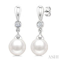 6 MM White Cultured Pearl and 1/20 Ctw Round Cut Diamond Earrings in 10K White Gold