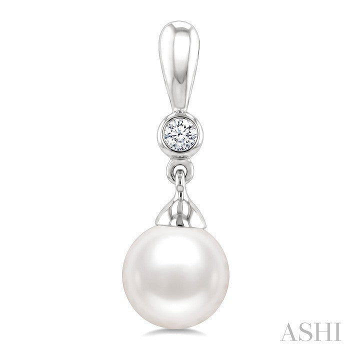 6 MM White Cultured Pearl and 1/20 Ctw Round Cut Diamond Earrings in 10K White Gold