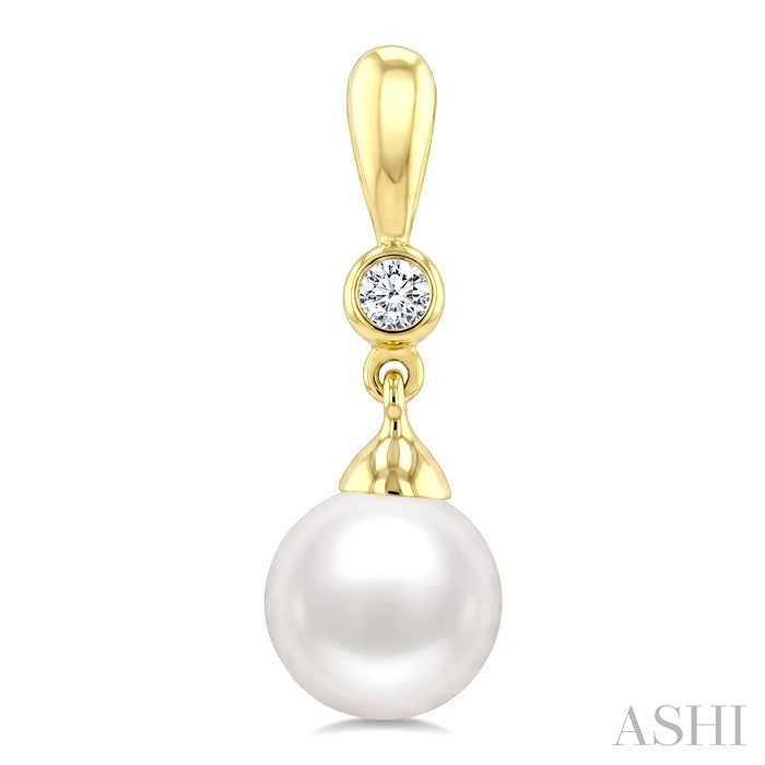 6 MM White Cultured Pearl and 1/20 Ctw Round Cut Diamond Earrings in 10K Yellow Gold