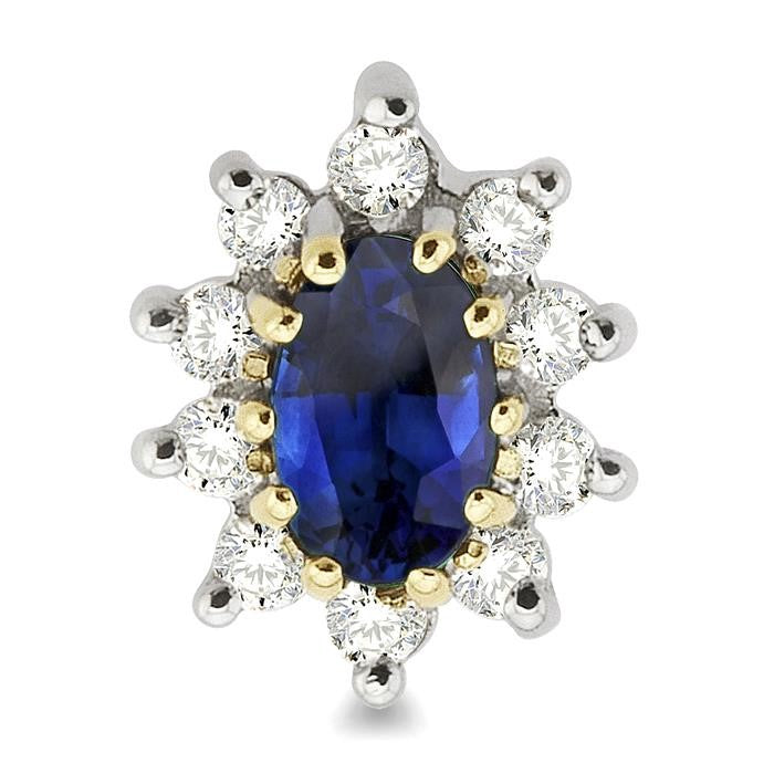 5X3 MM Oval Cut Sapphire and 1/4 Ctw Round Cut Diamond Earrings in 14K Yellow Gold