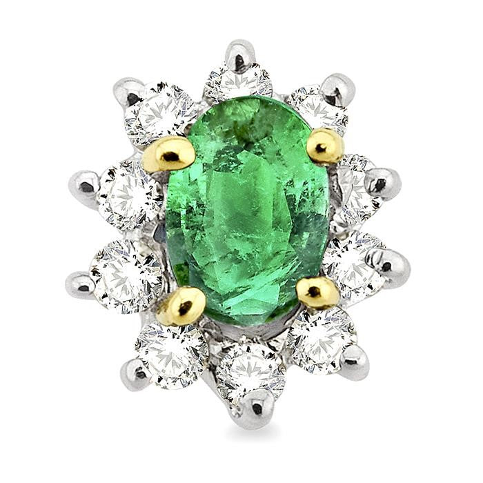 6x4MM Oval Cut Emerald and 1/2 Ctw Round Cut Diamond Earrings in 14K Yellow Gold