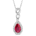 6x4 MM Pear Shape Ruby and 1/10 Ctw Round Cut Diamond Pendant in 14K White Gold with Chain