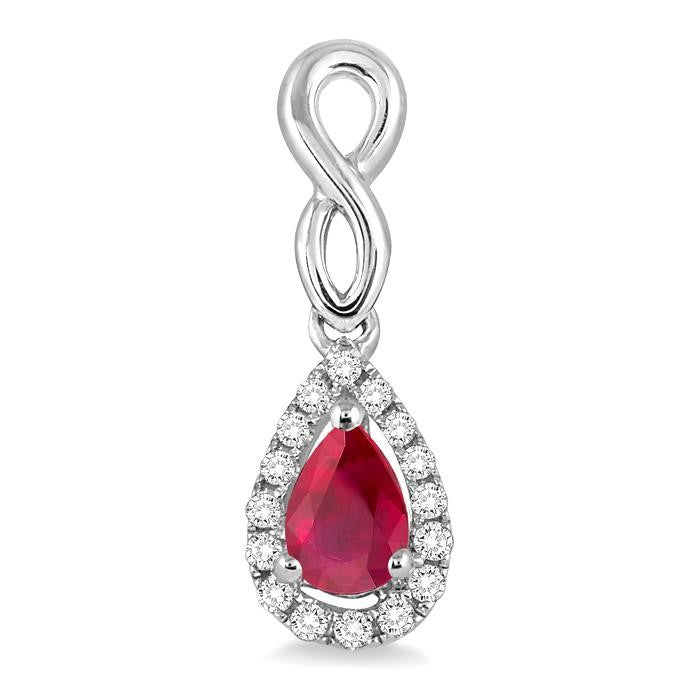 5x3 MM Pear Shape Ruby and 1/6 Ctw Round Cut Diamond Earrings in 10K White Gold