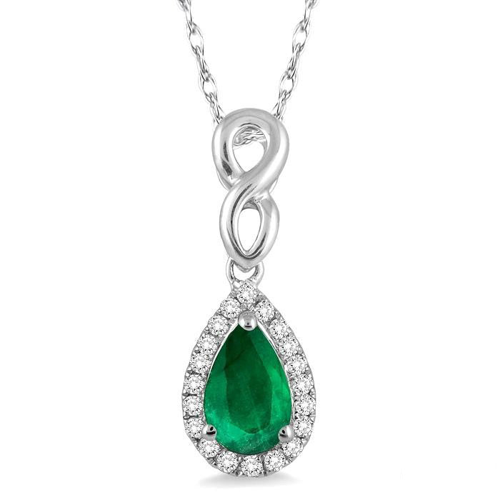 Emerald Pear Shape Gemstone & Halo Diamond Pendant