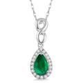 Emerald Pear Shape Gemstone & Halo Diamond Pendant