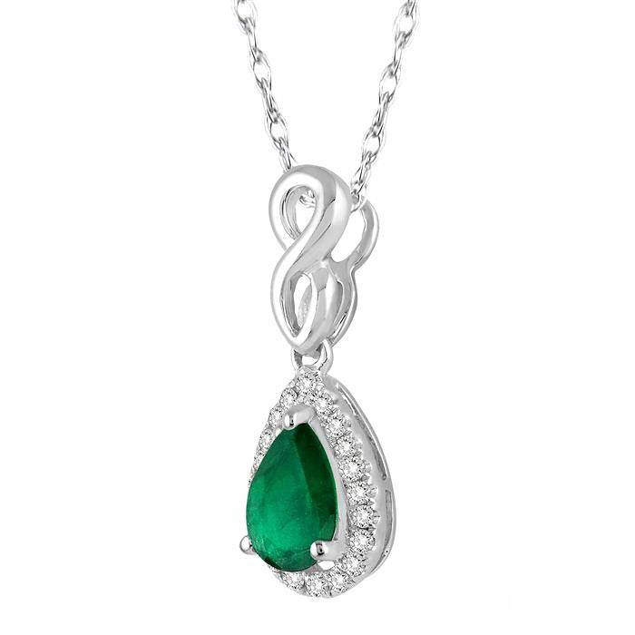 Emerald Pear Shape Gemstone & Halo Diamond Pendant