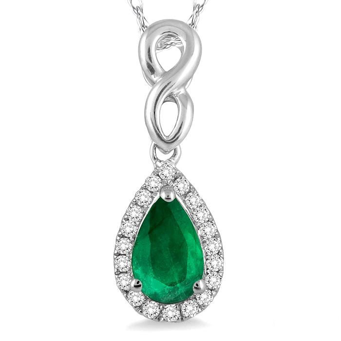 Emerald Pear Shape Gemstone & Halo Diamond Pendant