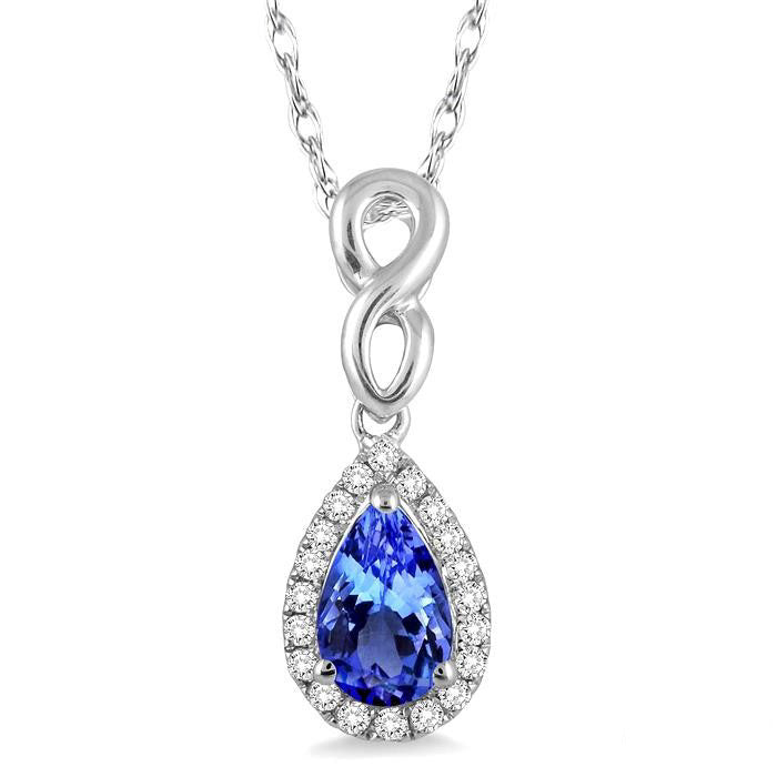 Clover Pear Shape Gemstone & Halo Diamond Pendant