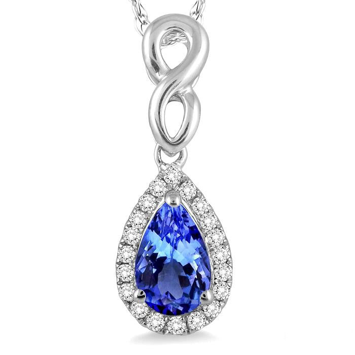 Clover Pear Shape Gemstone & Halo Diamond Pendant