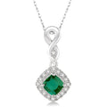 4x4 MM Cushion Shape Emerald and 1/10 Ctw Round Cut Diamond Pendant in 14K White Gold with Chain