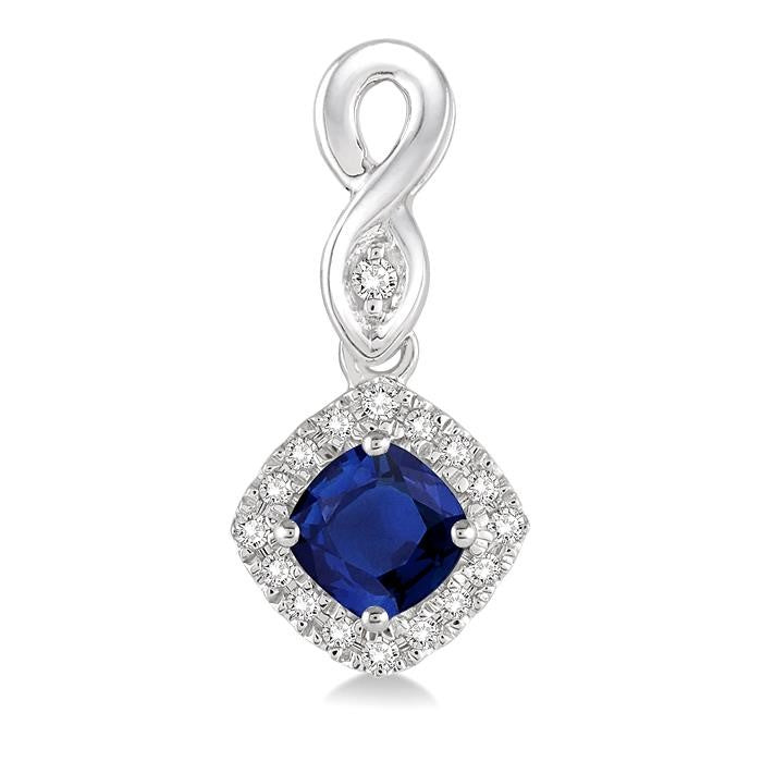 4x4 MM Cushion Shape Sapphire and 1/5 Ctw Round Cut Diamond Earrings in 10K White Gold
