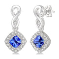 4x4 MM Cushion Shape Tanzanite and 1/5 Ctw Round Cut Diamond Earrings in 10K White Gold