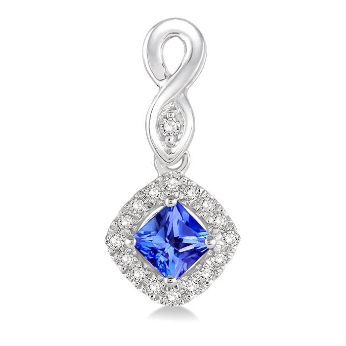 4x4 MM Cushion Shape Tanzanite and 1/5 Ctw Round Cut Diamond Earrings in 10K White Gold