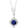 4x4 MM Cushion Shape Sapphire and 1/10 Ctw Round Cut Diamond Pendant in 10K White Gold with Chain