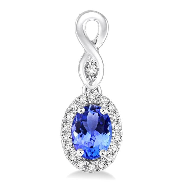 5x3 MM Oval Cut Tanzanite and 1/6 Ctw Round Cut Diamond Earrings in 14K White Gold