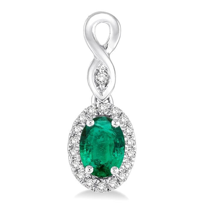 5x3 MM Oval Cut Emerald and 1/6 Ctw Round Cut Diamond Earrings in 10K White Gold