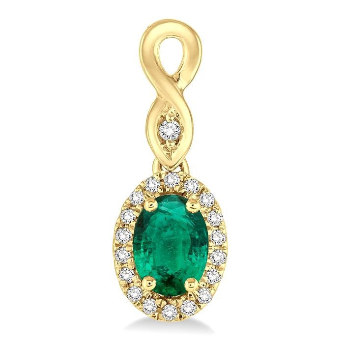 5X3 MM Oval Cut Emerald and 1/6 Ctw Round Cut Diamond Earrings in 10K Yellow Gold