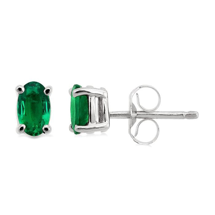 5x3 MM Oval Cut Emerald Stud Earrings in 14K White Gold