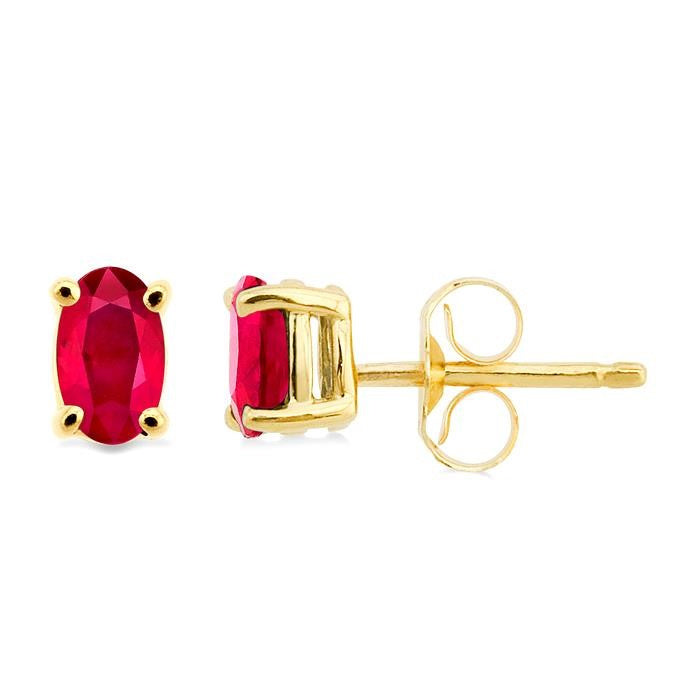 5x3 MM Oval Cut Ruby Stud Earrings in 14K Yellow Gold