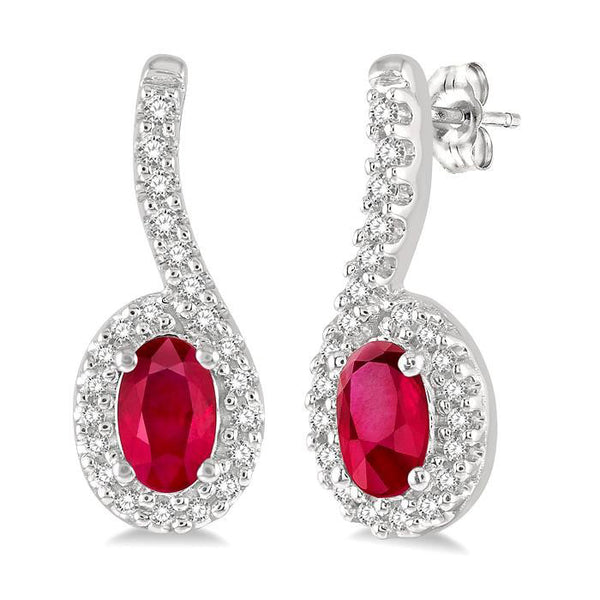 Oval Shape Gemstone & Diamond Earrings