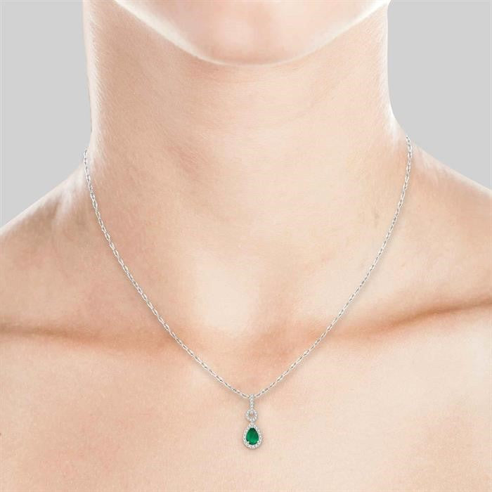 Sable Pear Shape Gemstone & Halo Diamond Pendant