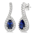 5x3 MM Hanging Arm Pear Cut Sapphire and 1/6 Ctw Round Cut Diamond Precious Earrings in 10K White Gold